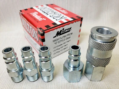 MILTON V-Style HighFlowPro STEEL 3/8" 1/4" High Flow Pro Coupler & Plug Set of 5 - Image 1 of 4