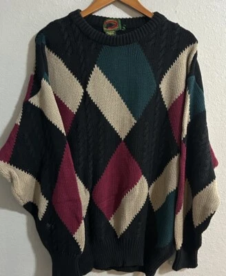 Vintage Grandpa Knit Wool Sweater Large Multicolor Crewneck Pattern 90s - Image 1 of 4