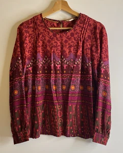 White Stuff Top Blouse Women 12 Pink Floral L/Sleeve Tunic Sustainable Boho - Picture 1 of 22
