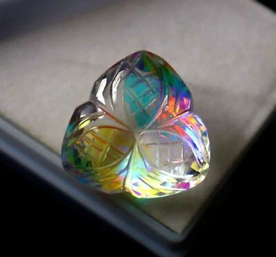 Beautiful 100 Crt Mystic Quartz Trillion Carving pendant Size Loose Gemstone - Image 1 of 4