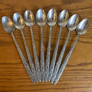 HTF Orleans Silver Iced Tea Spoons Floral Bouquet Vintage Korea Set of 8 - Picture 1 of 6