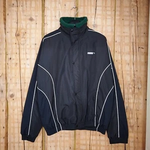 Chaqueta cortavientos Puma para hombre grande acolchada azul marino cremallera completa bordado cuello polar - Imagen 1 de 11