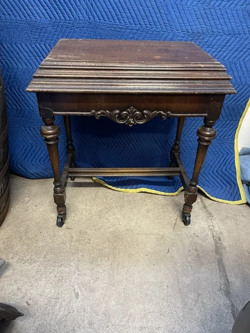 Antique Rolling wood walnut flip open  Machine Typewriter Sewing Work Table Cover