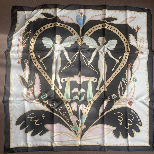 Foulard Christian Dior imprimé Balance 100% soie 90 cm x 90 cm bleu