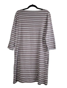 Garnet Hill Womens 14 DRESS STRIPED Brown White ORGANIC COTTON Pockets  XL  - Picture 1 of 8