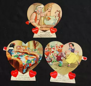 Vintage Disney Valentine 1938 SCHNEEWITTCHEN & 7 ZWERGE & Pinocchio mechanische Karten - Bild 1 von 6