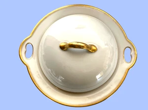 Antique Porcelain White with Gold 3 Piece Covered Butter Dish, Nippon /Japan - Picture 1 of 11