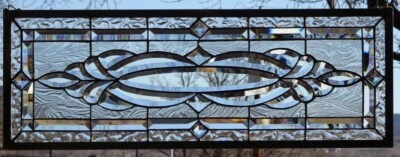 Stained Glass Transom window HANGING PANEL 34 3/4 X 13 1/4  incl hooks - Image 1 of 4