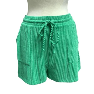 Bucket List Women’s Green Ribbed Drawstring Shorts Size Medium NEW - Picture 1 of 8