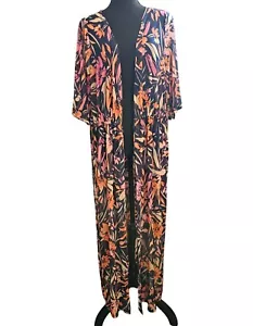 Size 1X Floral Print Open Front Sheer Kimono Cardigan By Cyrus Summer Coverup - Picture 1 of 4