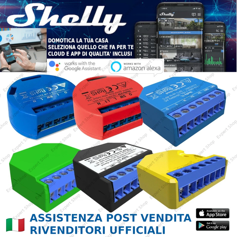 Shelly INTERRUTTORI WIFI Domotica Shelly 1, 1l, pm1, 2PM,2.5, Dimmer ALEXA