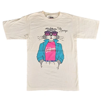 Camiseta De Colección Oneita S (34-36) Blanca Palm Springs California Cat 1987 Estampada EE. UU. Foto 1 de 4