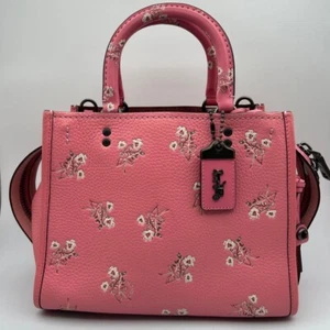 COACH Rogue 25 with Floral Bow Print Bright Pink Satchel Crossbody 26836 USED JP - Picture 1 of 9