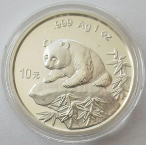 China 10 Yuan 1999 Panda Shanghai Mint (fecha pequeña) 1 OZ plata - Imagen 1 de 2
