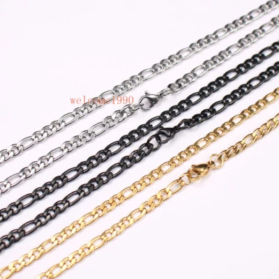 Collar de cadena NK de moda de acero inoxidable plateado/oro/negro de 4 mm 24"" 5 piezas Foto 1 de 4