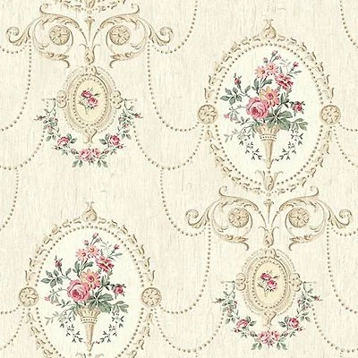 Dollhouse Miniature Shabby Chic Wallpaper Pink and Tan Victorian Floral 1:12 - Image 1 of 3