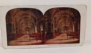 Vtg Stereo View Stereoscope Card ST. PETER'S, Rome Italy Great Hall of Statuary - Picture 1 of 2