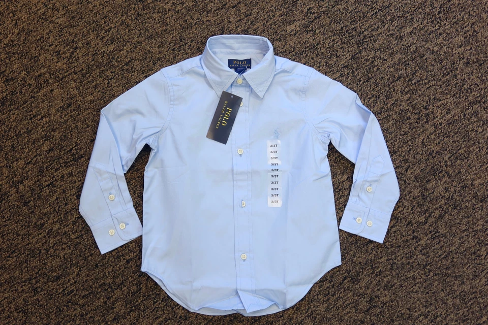 Nueva Camisa de Vestir Polo Ralph Lauren Niño Pequeño Manga Larga - 3/3T - Azul Elite Foto 1 de 4