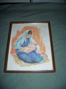 Marco de madera estampado de Christianity Mary & Jesus 14 x 11,5 pulgadas vintage 1962 - Imagen 1 de 2