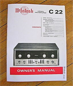 McIntosh C22 1960's Tube PreAmplifier OWNER'S MANUAL