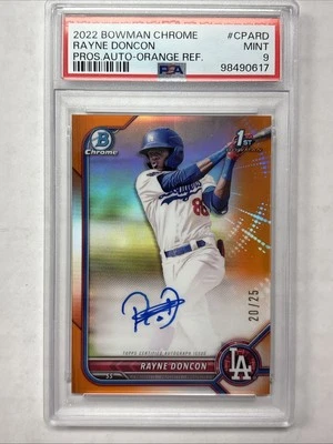 2022 Bowman Chrome Rayne Doncon 1st Orange Auto /25 PSA 9 MINT Dodgers/Twins - Image 1 of 2
