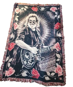 Jerry Garcia Grateful Dead woven Blanket Throw Vintage Tapestry 43" x 65" - Picture 1 of 9