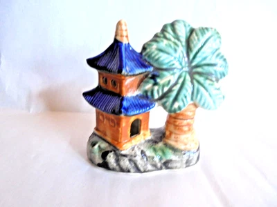 Decoração vintage de enfeite de pagode templo tigela de peixe aquário cerâmica do Japão - Imagem 1 de 3