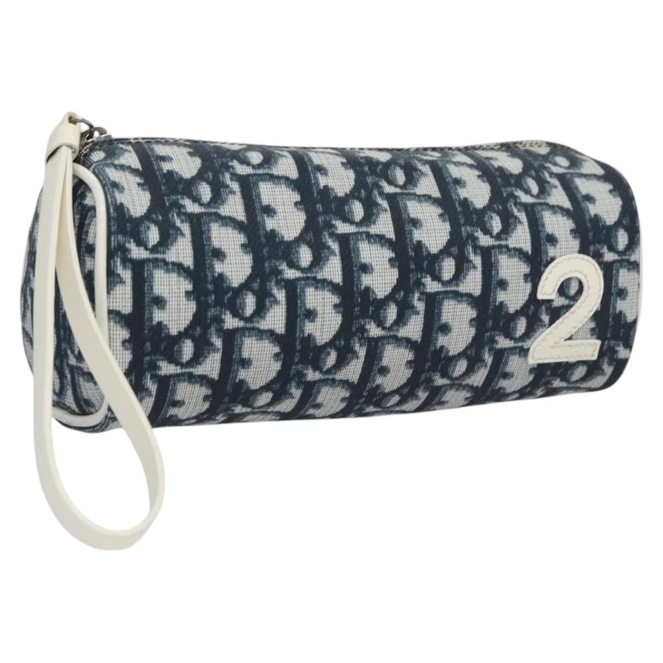 Bolsa de lona Christian Dior Trotter PVC azul marinho branco prata autêntica bs21913 - Imagem 1 de 4