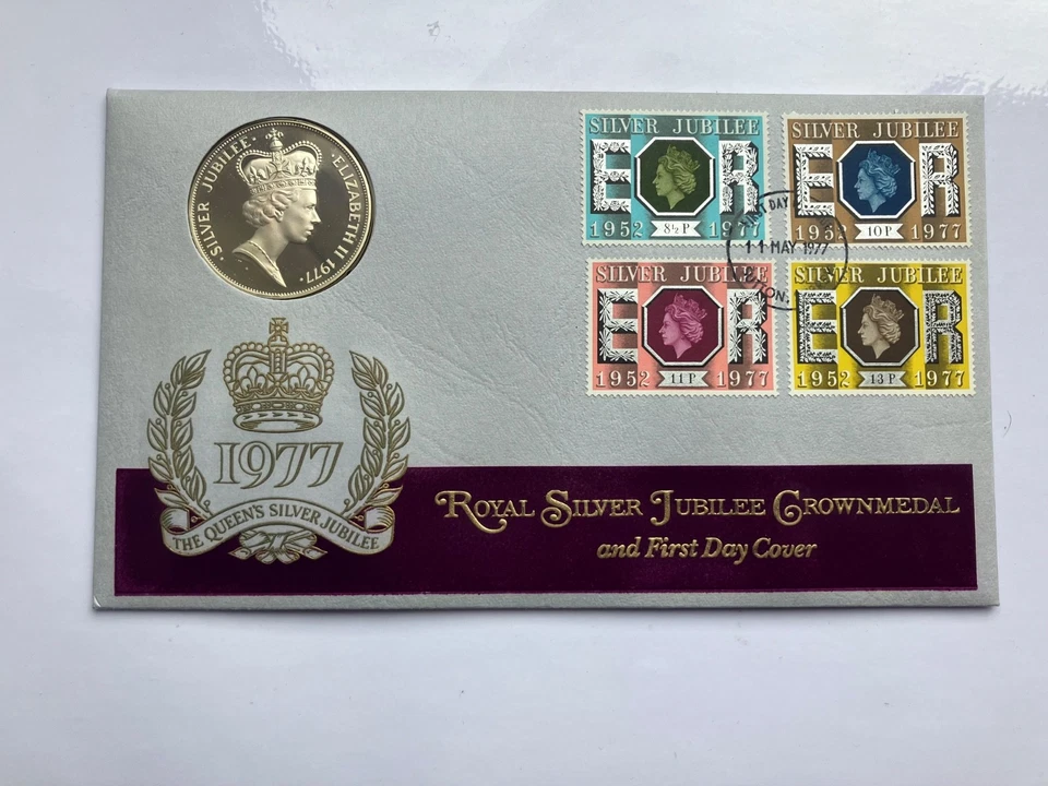 1977 Royal Silver Jubilee Crown Medal First Day Cover FDC From Pobjoy Mint - Image 1 of 4