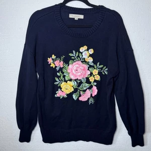 Loft Ann Taylor Damen Pullover Pulli Large dunkelblau bestickt Blumen Strick - Bild 1 von 12