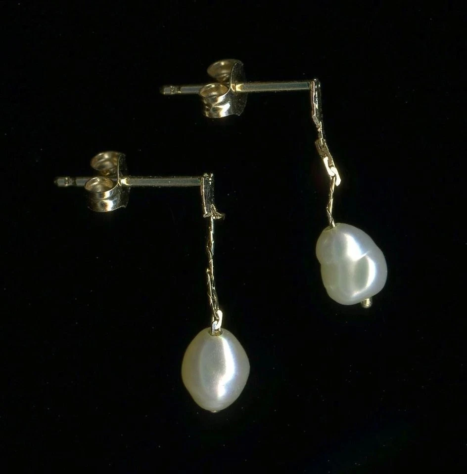 14K 15毫米精美纯金米珍珠珠链耳环*FB — 第 1/1 张图片