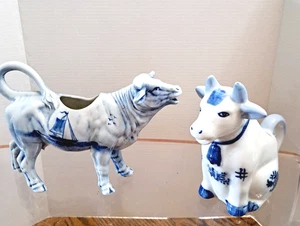 Vintage Blue and White Cow Creamers Delft Like - Picture 1 of 17