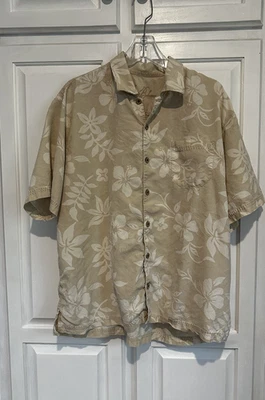 Tommy Bahama 100% Silk Button Hawaiian Shirt Men’s Size XL Beige Floral Resort - Image 1 of 4