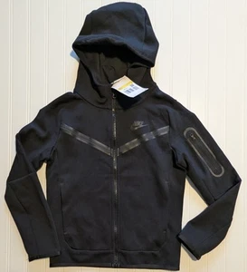 NWT Nike Tech Hoodie Boys S Black Full Front Zip Fleece NWT CU9223-010 - Picture 1 of 6