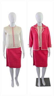 Conjunto de 3 piezas de falda, top y chaqueta con lazo rosa tejido lana Madman años 60 vintage Foto 1 de 4