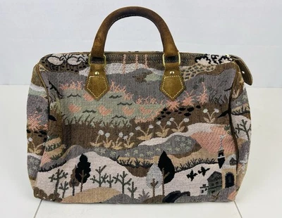 Vintage Luggage COUNTRYSIDE UNICORNS Knit TAPESTRY Fabric Make Up CARRY-ON Bag - Image 1 of 4