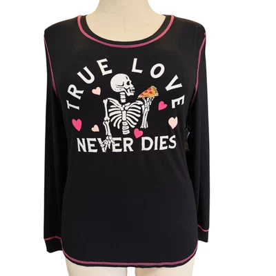 Torrid 3 (3X 22/24) Skeleton Skull Pizza True Love Super Soft Pajama Sleep Tee - Image 1 of 3