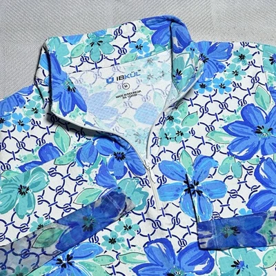 IBKUL Top Womens Medium 1/4 Zip Pullover Floral Mock Neck Mesh Golf Tennis - Image 1 of 4