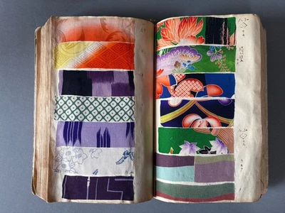 Antiguo libro de muestras de tela kimono de seda japonesa #1 hermosos patrones y colores Foto 1 de 4