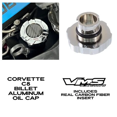 ENGINE DRESS UP BILLET OIL CAP FOR 20-25 CHEVY CORVETTE C8 CARBON FIBER CHROME - Image 1 of 4