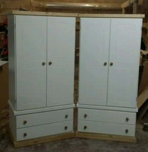 HANDMADE COUNTRY(IVORY) 2 X WARDROBE WITH PINE TRIM **NO FLAT PACK** - Picture 1 of 7