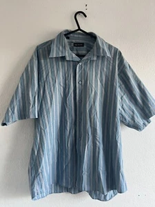 DANIEL HECHTER Mens Short Sleeve Shirt L Blue Striped Cotton Summer - Picture 1 of 6