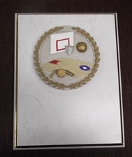 white basketball plaque 7 x 9 gold border full color resin relief