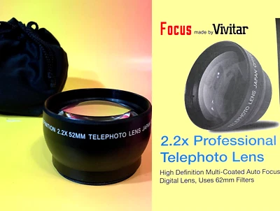 2.2X TELEPHOTO LENS 52mm AptTo Camera NIKON SAMSUNG 1S PENTAX PANASONIC G1 2.5X  - Image 1 of 4