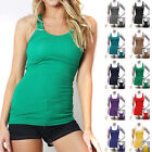 COTTON RIBBED RACERBACK TANK TOP Womens Stretch Long Workout Fitness Sport Yoga 