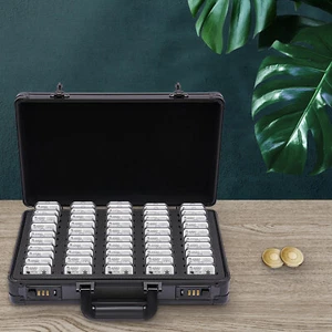 Aluminum Frame Storage Box Case Compartments For 50 Coin Slabs Coins Holders NEW - Picture 1 of 16