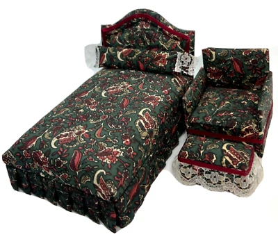 1:12老式娃娃屋手工微型卧室家具床扶手椅奥斯曼 — 第 1/4 张图片