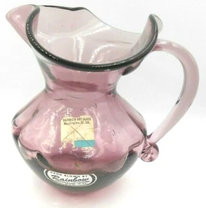 Vintage Hand Blown By Rainbow Amethyst Ruffled Rim Pitcher USA  - Picture 1 of 7