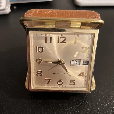 Vintage Retro West Clock Travel Keywound Alarm Luminous Clock Clamshell 1970s Cover