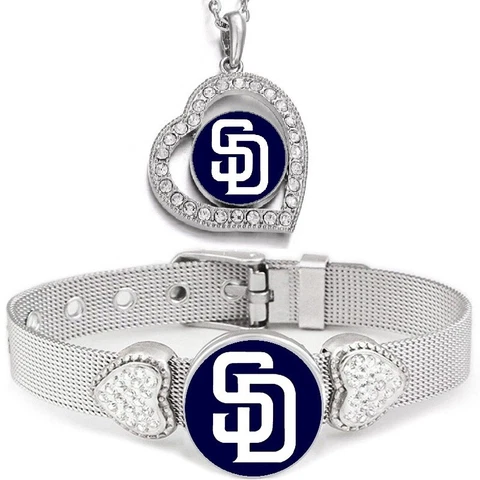2PcSet San Diego Padres Womens Sterling Silver Necklace With Bracelet Cover
